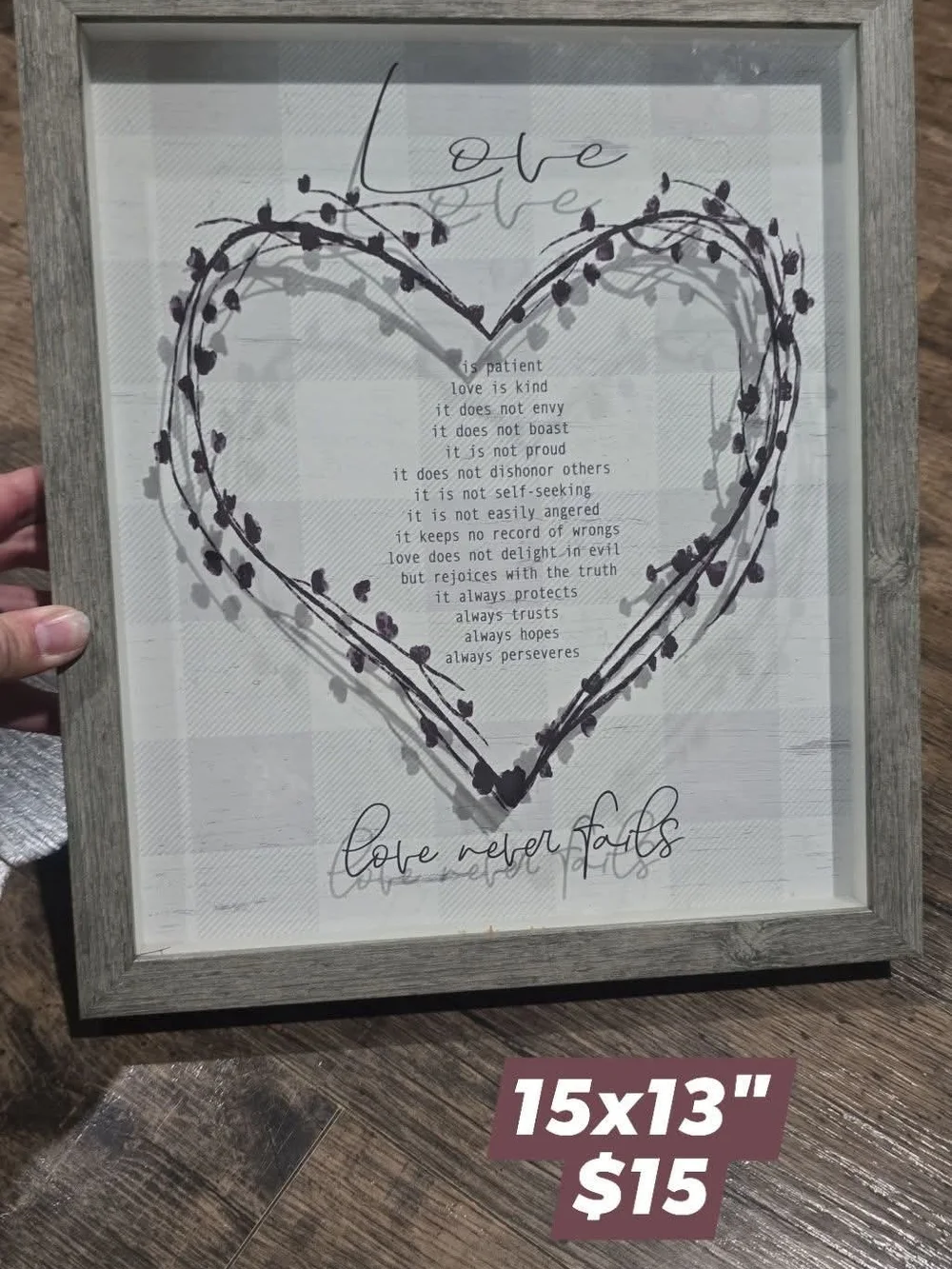 Source Unknown Gray and White Heart Love Wall Frame
